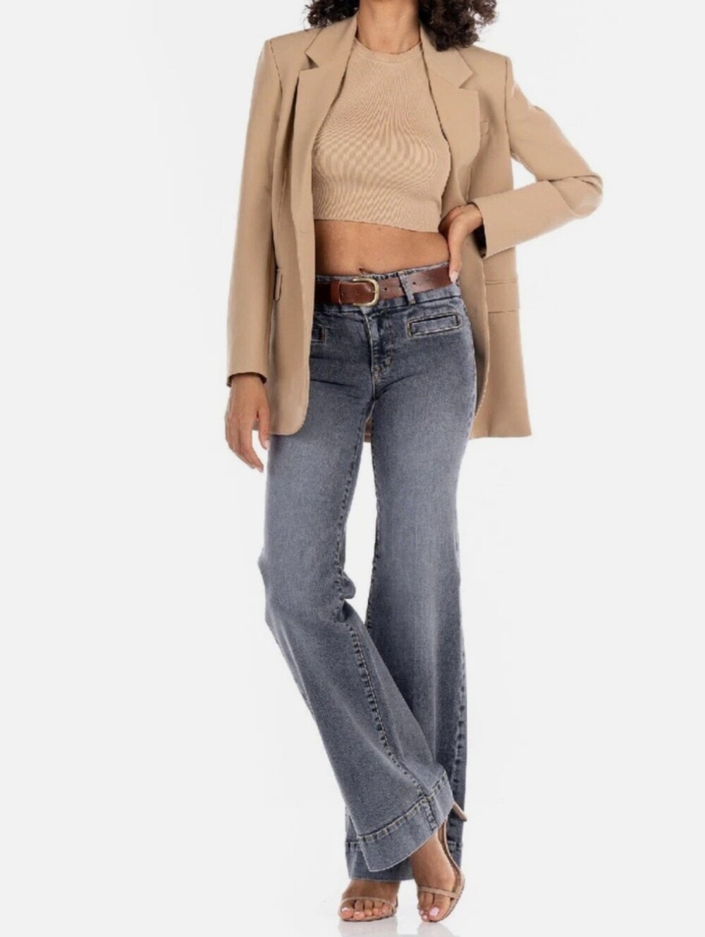 Fidelity Denim Wide-Leg Jeans in Faded Gray-Blue